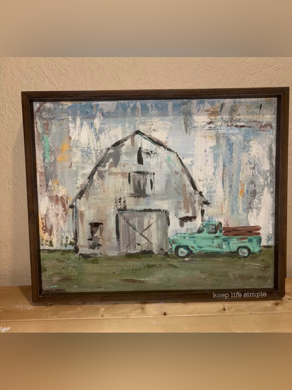 Rustic Barn Wall Art Print with Teal Truck - Home Art